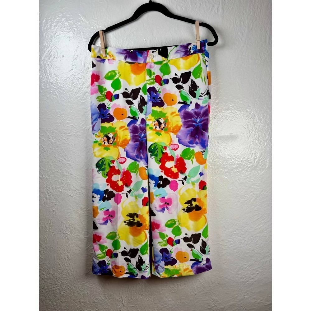 Lauren‎ Ralph Lauren Wide Leg Pants Womens 6P Multicolor Watercolor Crop Floral